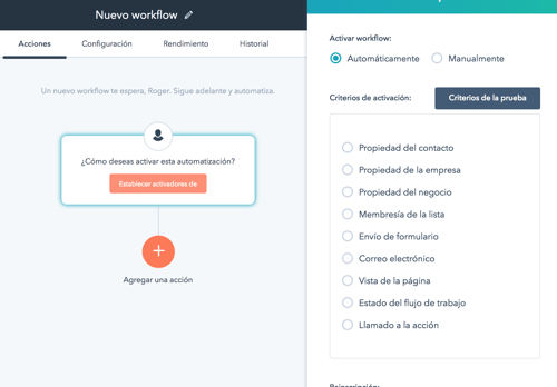 ejemplo creación workflow de hubspot